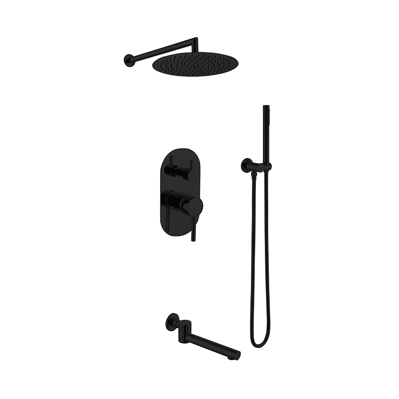 Black Concealed Rainfall Hot Cold Water Mixer Faucet Shower Set