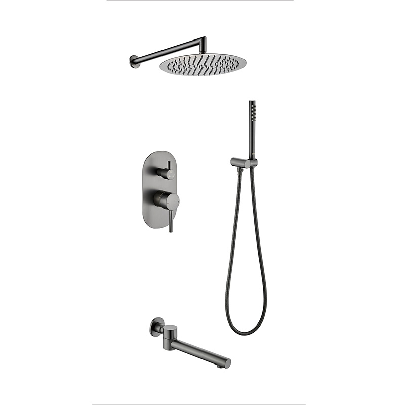 Gun Gray Concealed Rainfall Hot Cold Water Mixer Faucet Shower Set