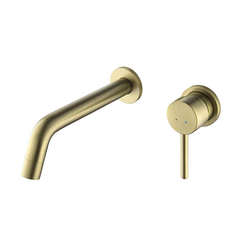 Brushed Gold Cold and Hot Water Single Lever Wall-Mounted Faucet