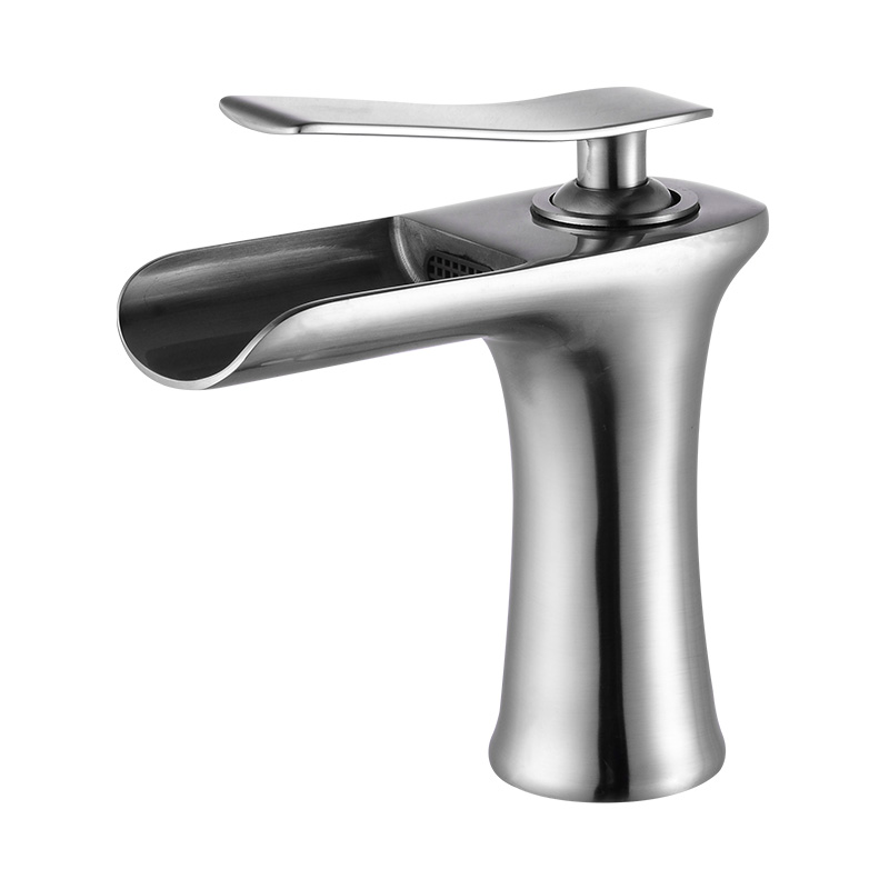 Brushed Single Handle Short Basin Faucet With Drain