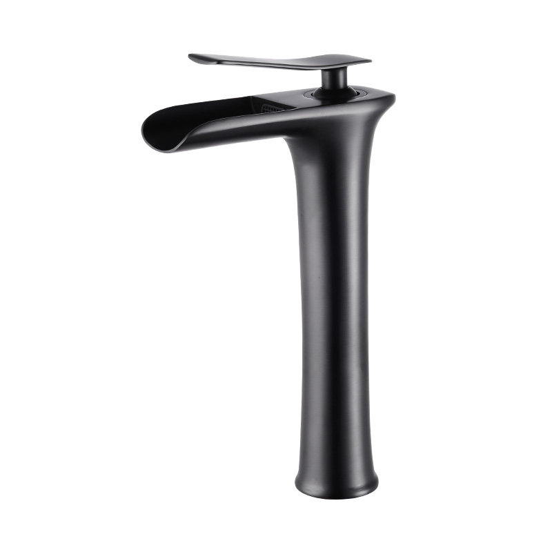 Black Chrome Single Handle Waterfall Basin Faucet With Drain