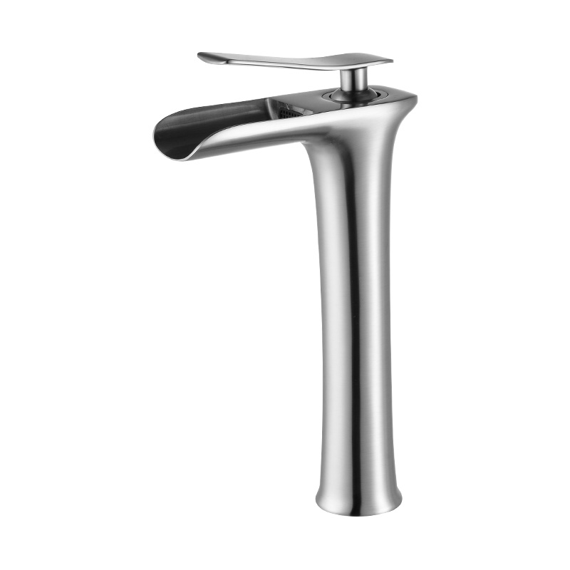 Brushed Chrome Single Handle Waterfall Basin Faucet With Drain