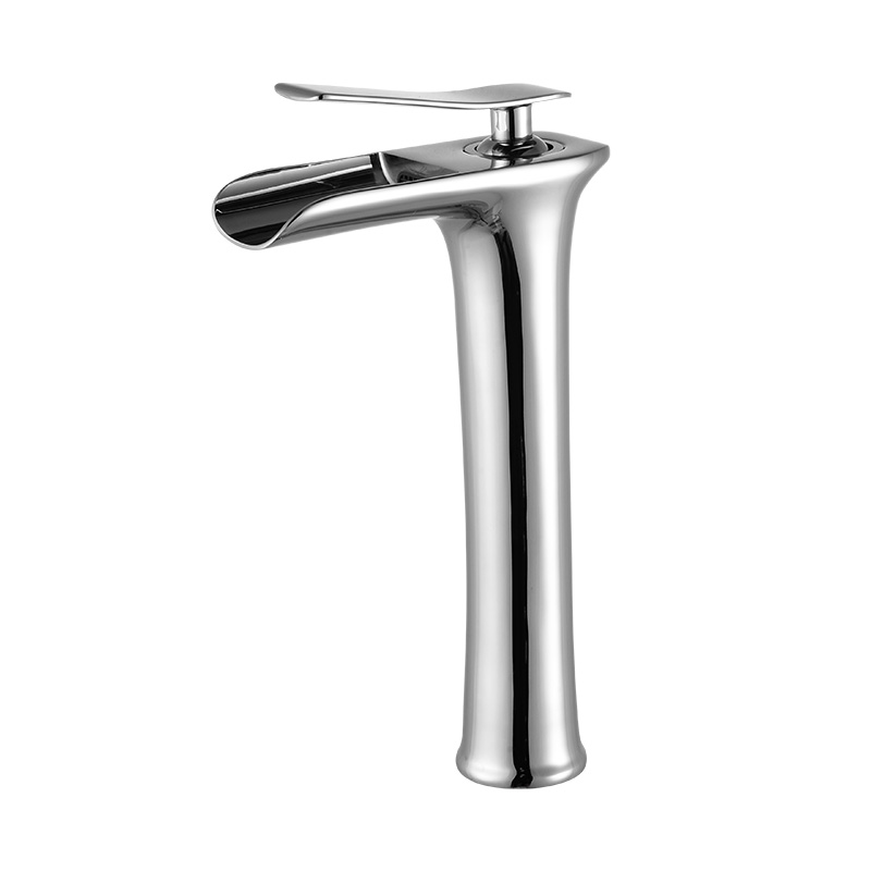 Chrome Single Handle Waterfall Basin Faucet With Drain