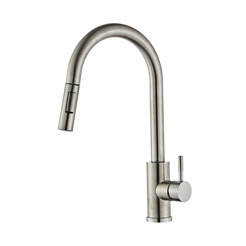 Brushed Stainless Steel High Arc Kitchen Faucet