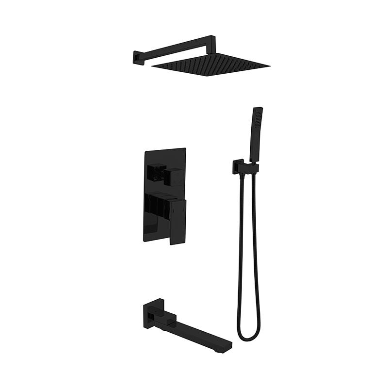 Black Polished Chrome Bathroom Luxury Shower Set